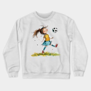 Little Girl Playing Soccer Crewneck Sweatshirt